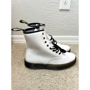 DR. MARTENS | Zavala White Patent Combat Boots Lace-Up Unisex | Size 10 11